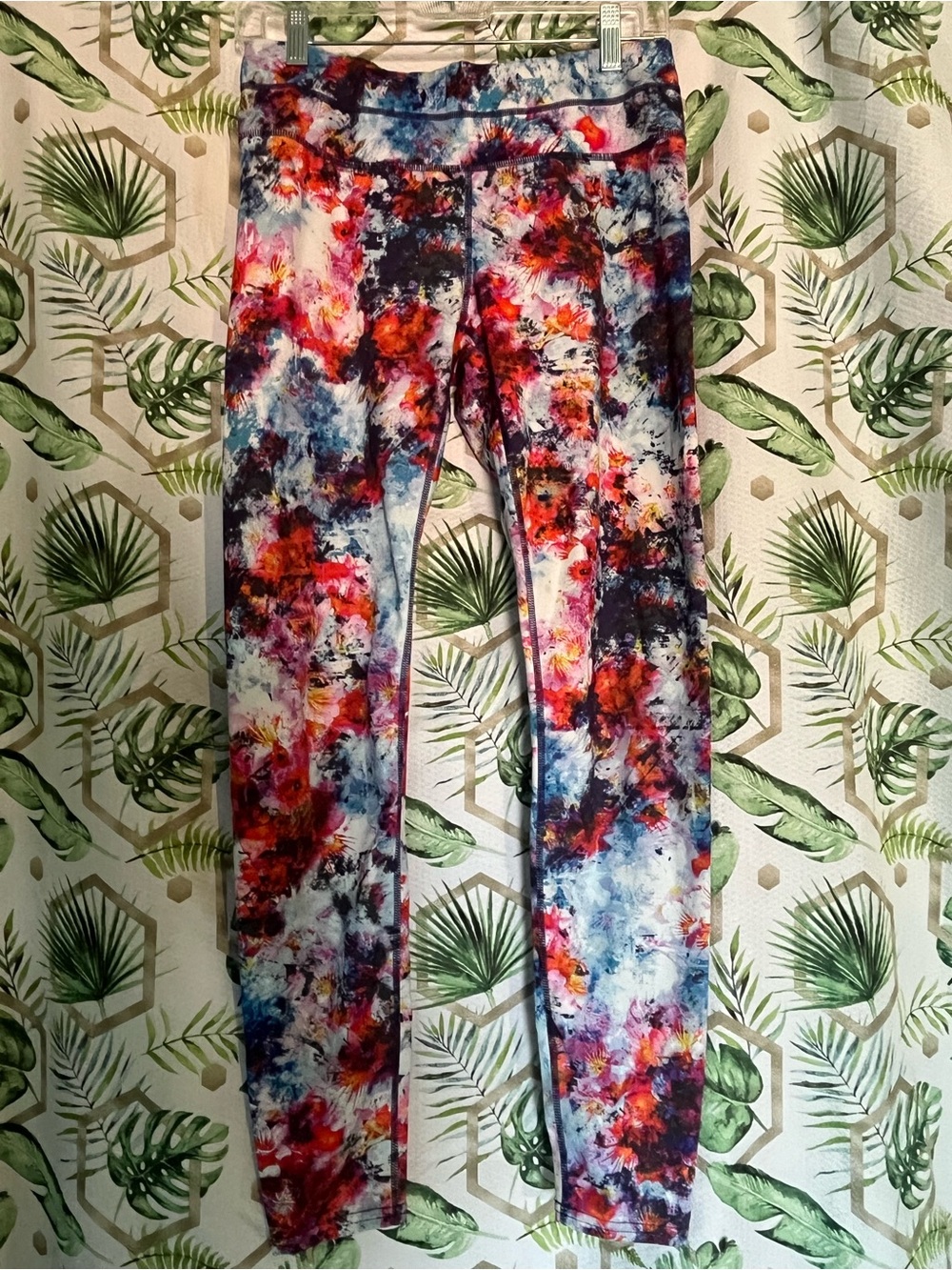 Athleta Abstract Floral Multicolor Leggings - Red, Blue, Purple